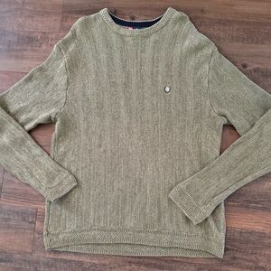 CHAPS Green Logo Crewneck Tight Knit Long-Sleeve 100% Cotton Sweater - Size LG